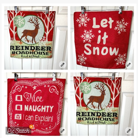 New REINDEER ROADHOUSE Pillow Case Cover Red Ivory Green Christmas Holiday Decor - Picture 6 of 7